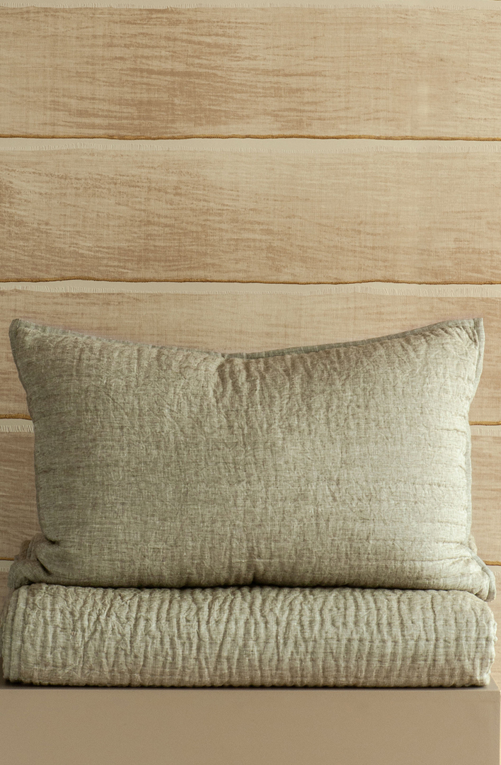 Bianca Lorenne Misaka Light Moss Bedspread | Luxury Linen Bedspread NZ image 5